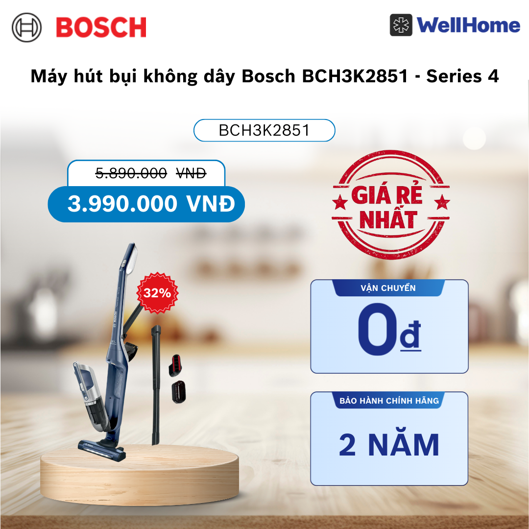  Máy hút bụi không dây Bosch BCH3K2851 - Series 4 