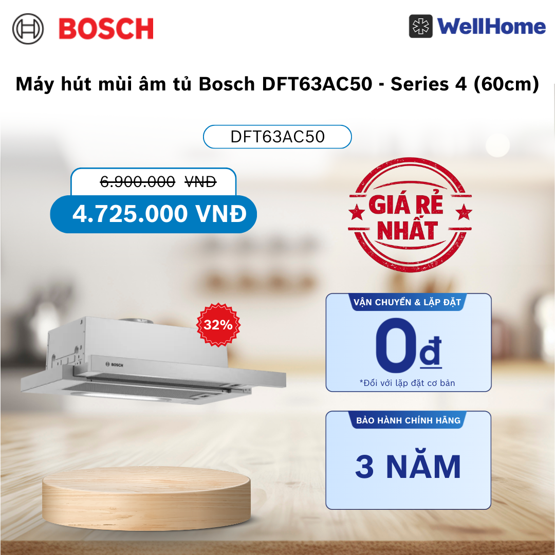  Máy hút mùi âm tủ Bosch DFT63AC50 - Series 4 (60cm) 