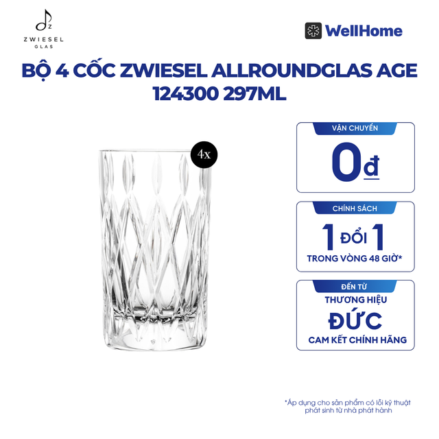  BỘ 4 CỐC ZWIESEL ALLROUNDGLAS AGE 124300 297ML 