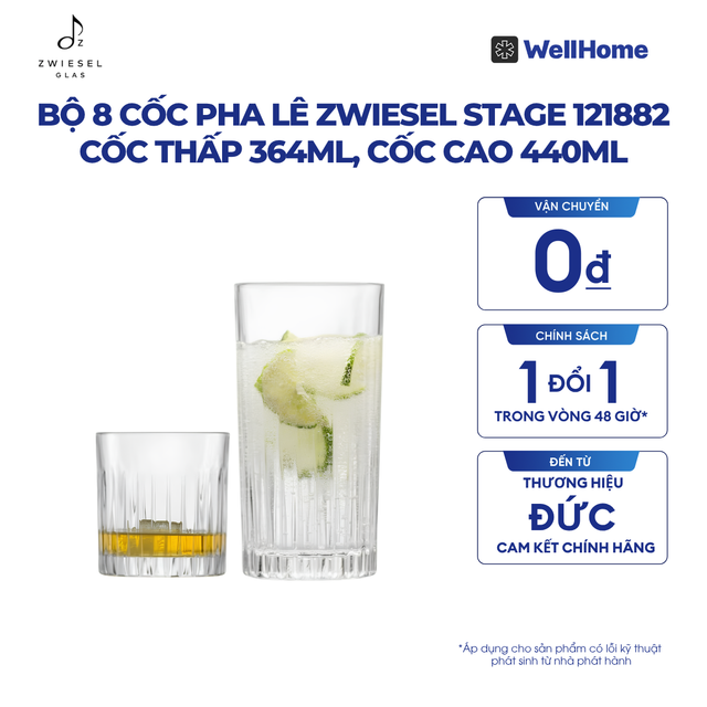  BỘ 8 CỐC PHA LÊ ZWIESEL STAGE 121882 CỐC THẤP 364ML, CỐC CAO 440ML 