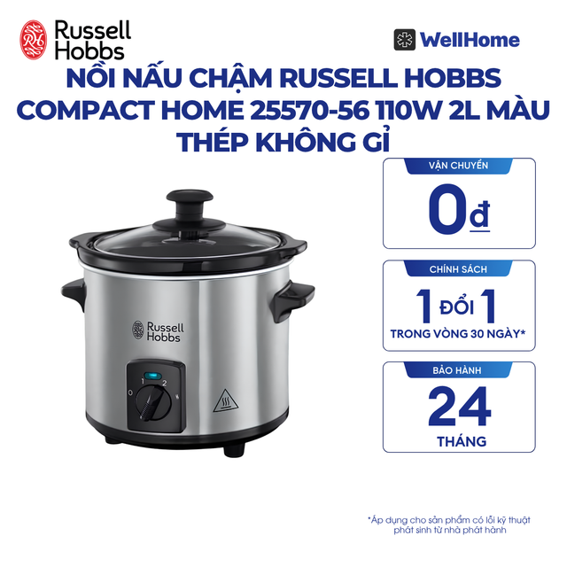  NỒI NẤU CHẬM RUSSELL HOBBS COMPACT HOME 25570-56 110W 2L MÀU THÉP KHÔNG GỈ 