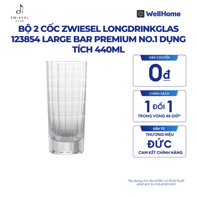  BỘ 2 CỐC ZWIESEL LONGDRINKGLAS 123854 LARGE BAR PREMIUM NO.1 DỤNG TÍCH 440ML 