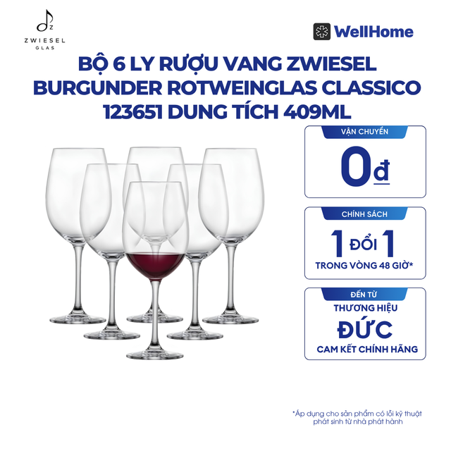  BỘ 6 LY RƯỢU VANG ZWIESEL BURGUNDER ROTWEINGLAS CLASSICO 123651 DUNG TÍCH 409ML 