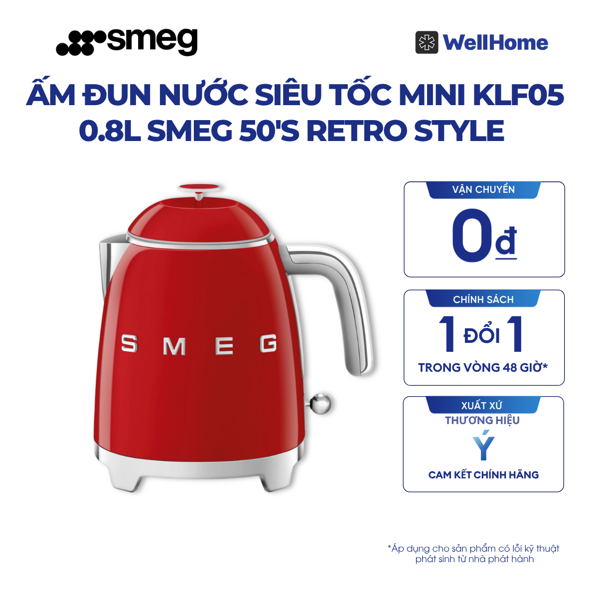  ẤM ĐUN NƯỚC SIÊU TỐC MINI KLF05 0.8L SMEG 50'S RETRO STYLE 