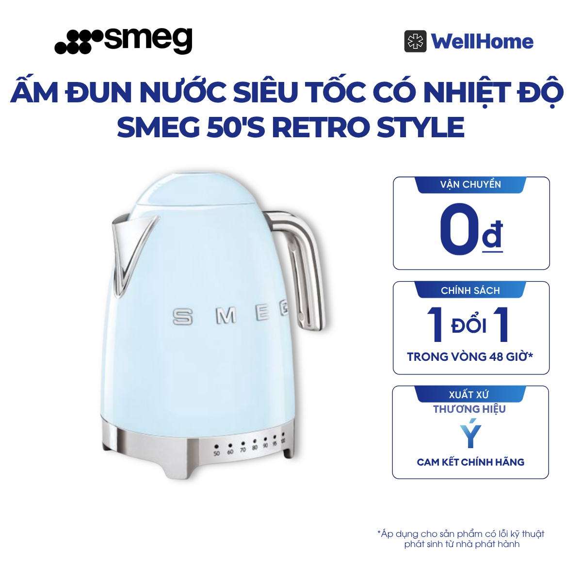  ẤM ĐUN NƯỚC SIÊU TỐC CÓ NHIỆT ĐỘ SMEG 50'S RETRO STYLE 