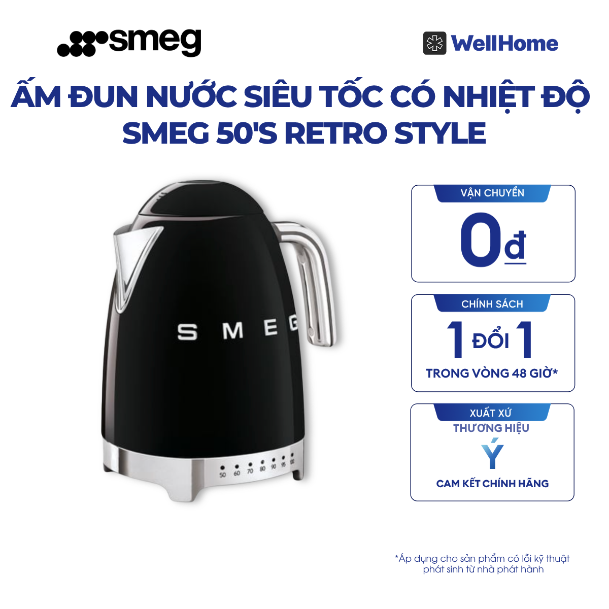  ẤM ĐUN NƯỚC SIÊU TỐC CÓ NHIỆT ĐỘ SMEG 50'S RETRO STYLE 