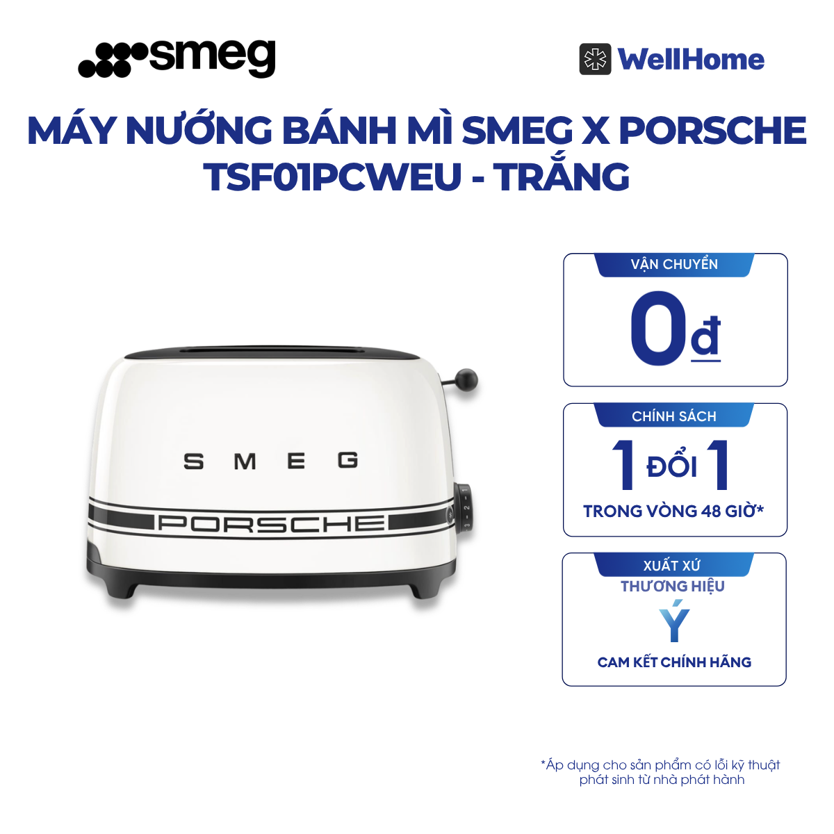  MÁY NƯỚNG BÁNH MÌ SMEG X PORSCHE TSF01PCWEU, MÀU TRẮNG 