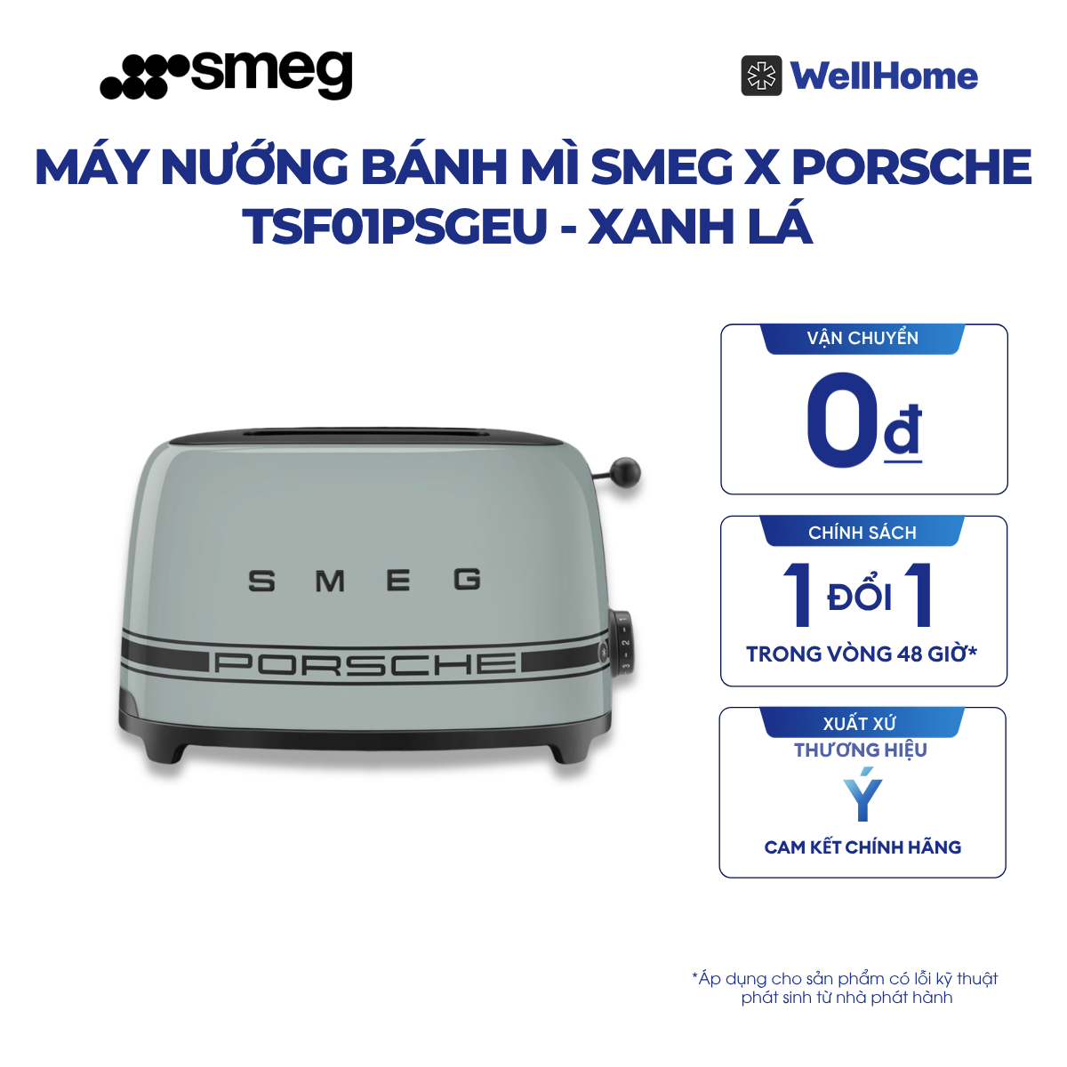  MÁY NƯỚNG BÁNH MÌ SMEG X PORSCHE TSF01PSGEU, MÀU XANH LÁ 