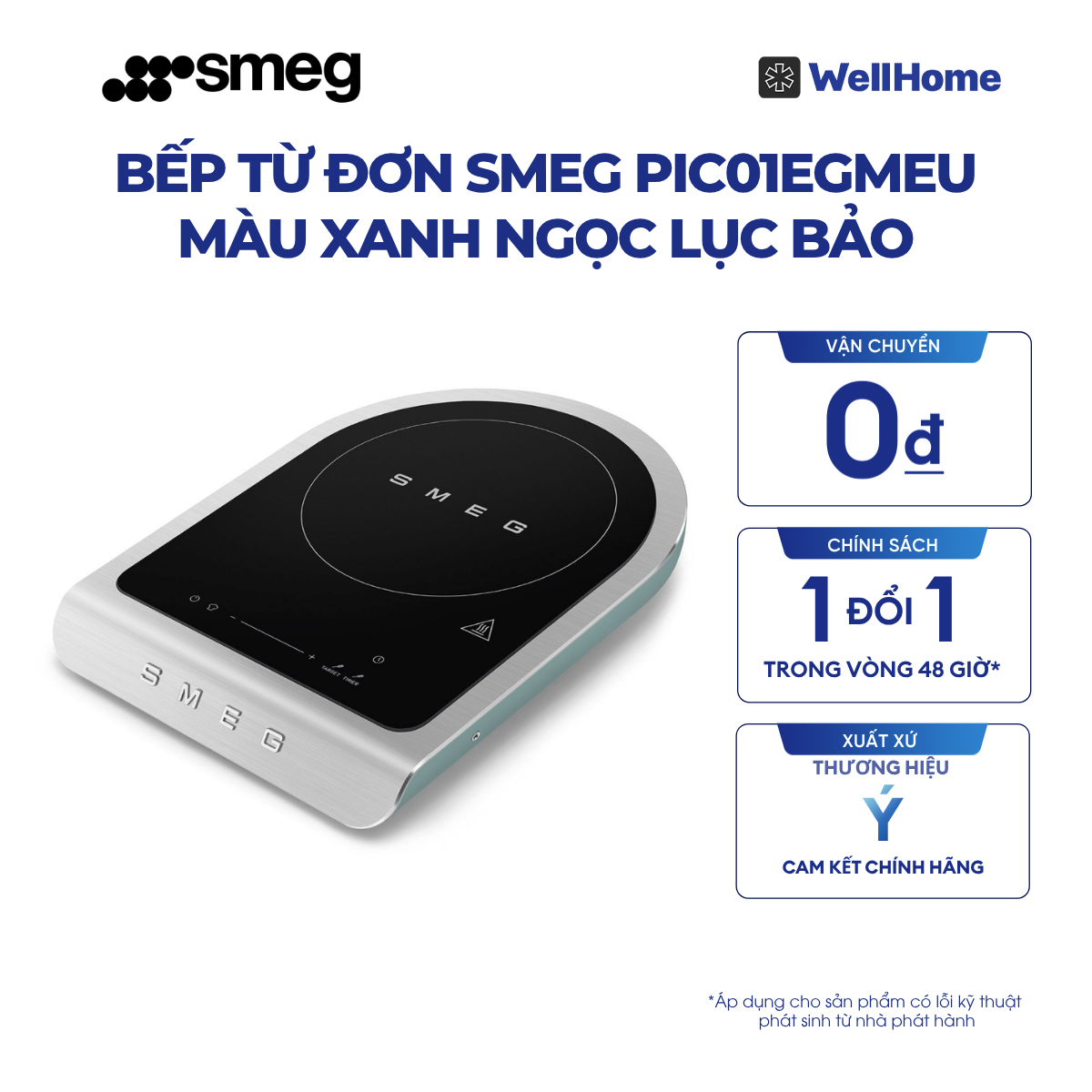  BẾP TỪ ĐƠN SMEG PIC01EGMEU, MÀU XANH NGỌC LỤC BẢO 