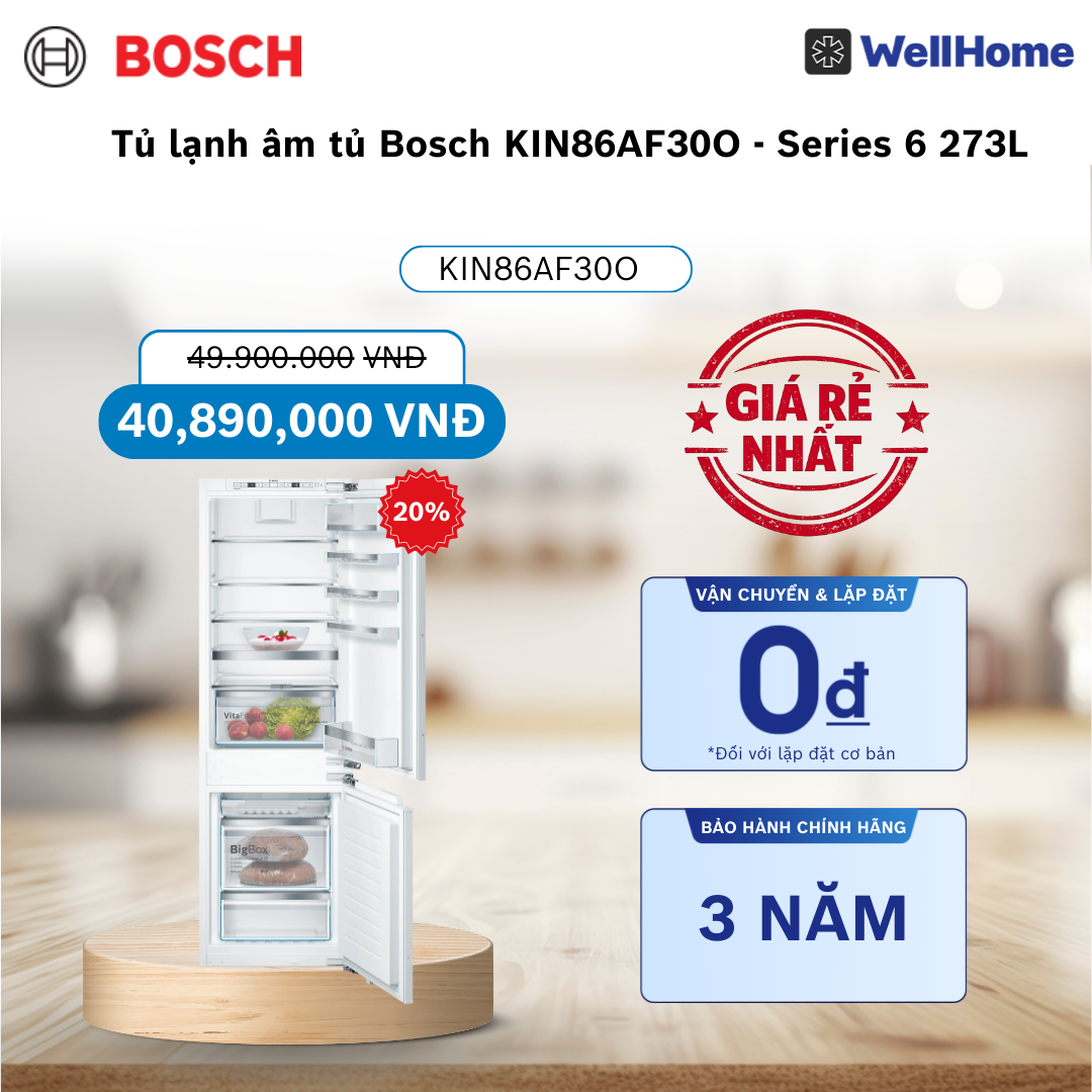  Tủ lạnh âm tủ Bosch KIN86AF30O - Series 6 - 273L 
