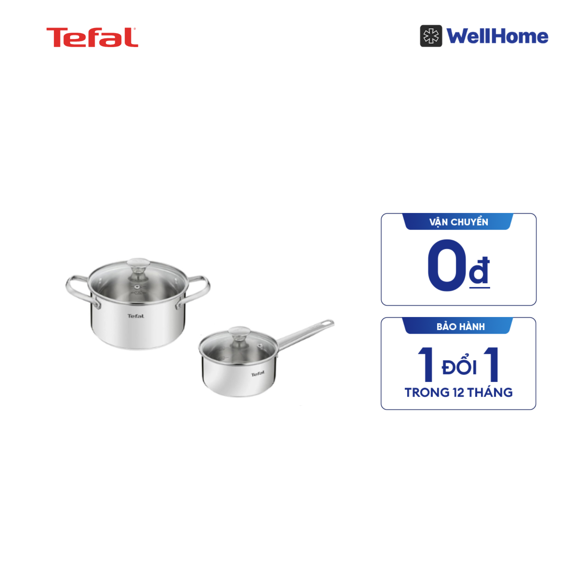 Bộ 2 nồi Inox cao cấp Tefal Cook Eat B921S224, quánh 16cm/nồi 20cm 