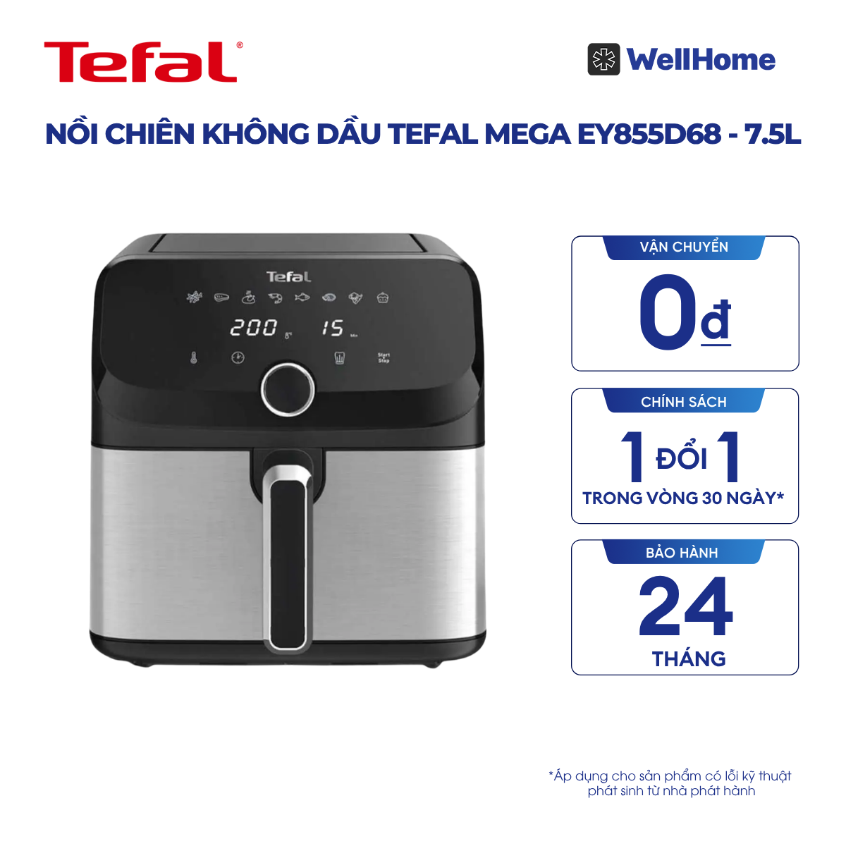  Nồi chiên không dầu Tefal Mega EY855D68 - 7.5L 