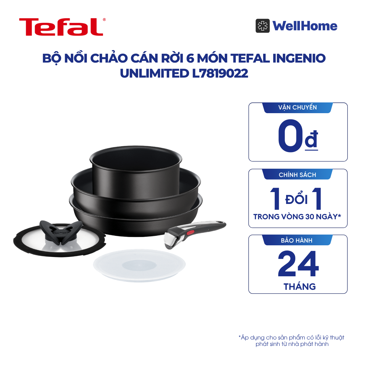  Bộ nồi chảo cán rời 6 món Tefal Ingenio Unlimited L7819022 