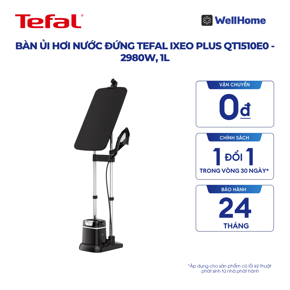  Bàn ủi hơi nước đứng Tefal IXEO Plus QT1510E0 - 2980W, 1L 