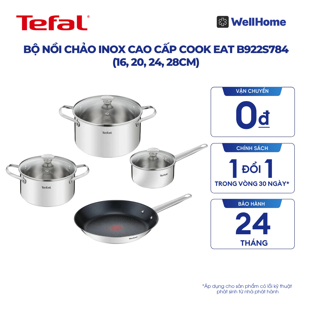 Bộ nồi chảo Inox cao cấp Cook Eat B922S784 (16, 20, 24, 28cm) 