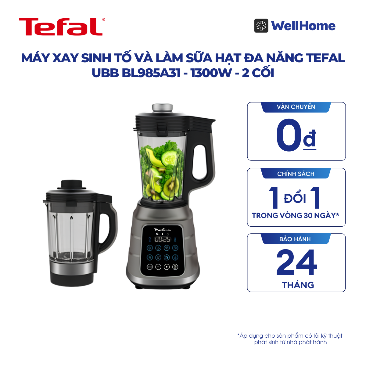  Máy xay sinh tố và làm sữa hạt đa năng Tefal UBB BL985A31 - 1300W - 2 cối 