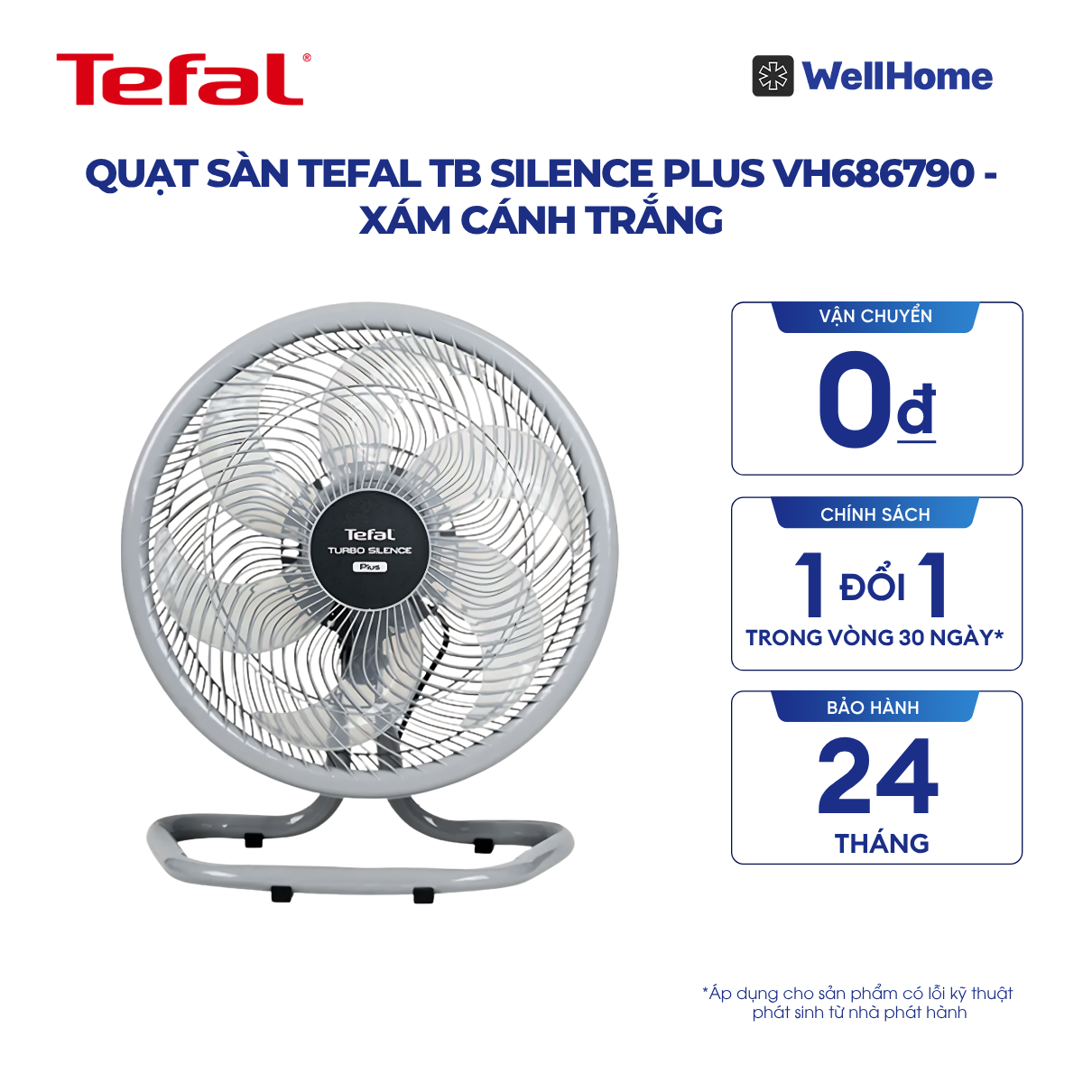 Quạt sàn TEFAL TB Silence Plus VH686790 - Xám Cánh Trắng 