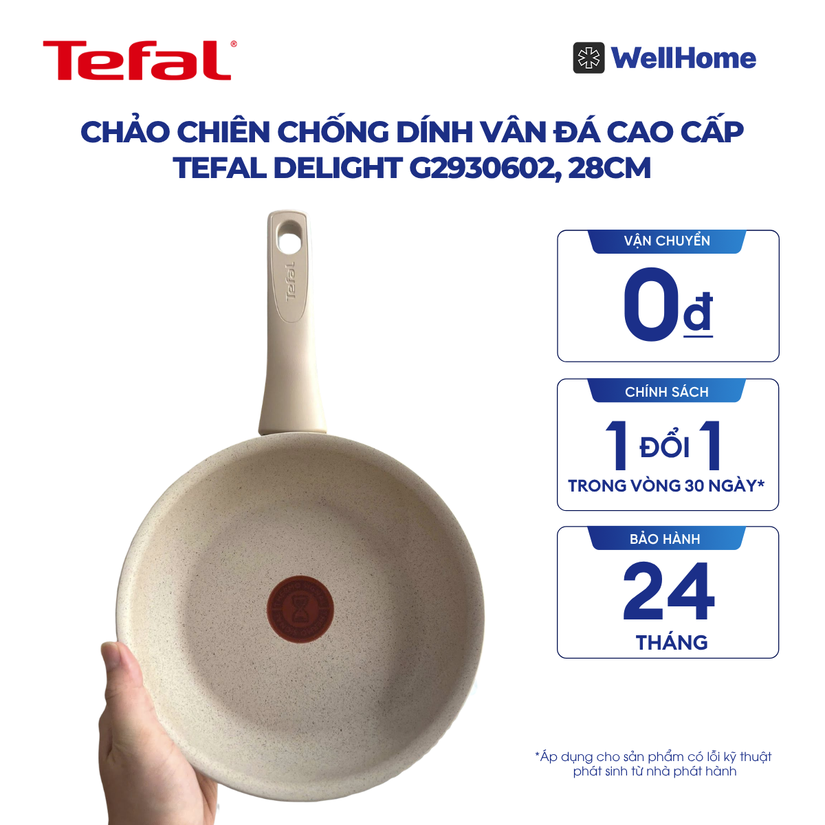  Chảo chiên chống dính vân đá cao cấp Tefal Delight G2930602, 28cm 