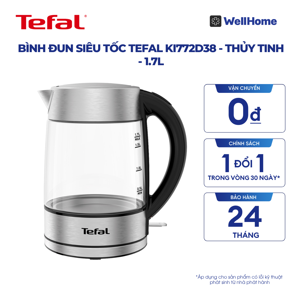  Bình đun siêu tốc Tefal KI772D38 - thủy tinh - 1.7L 
