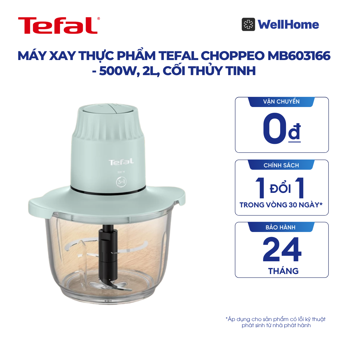  Máy xay thực phẩm Tefal Choppeo MB603166 - 500W, 2L, cối thủy tinh 
