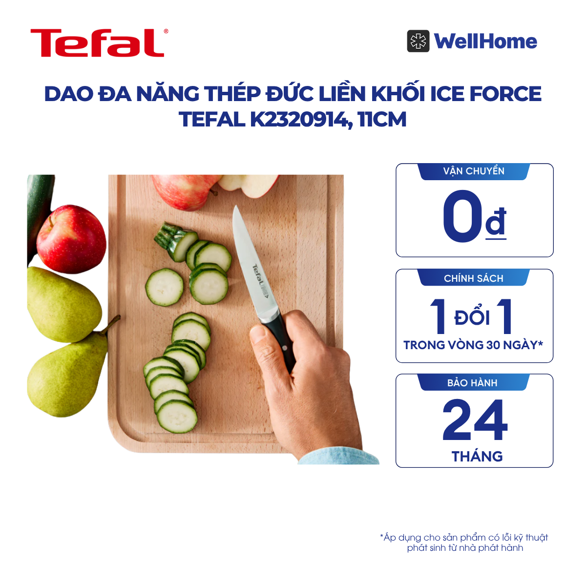  Dao đa năng thép đức liền khối Ice Force Tefal K2320914, 11cm 