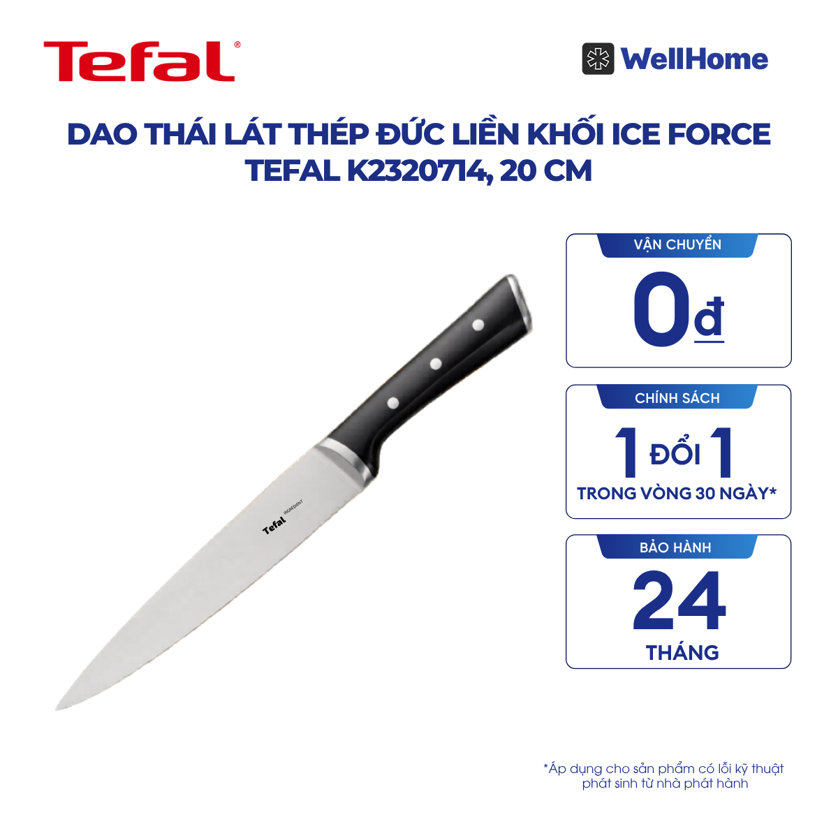  Dao thái lát thép Đức liền khối Ice Force Tefal K2320714, 20 cm 