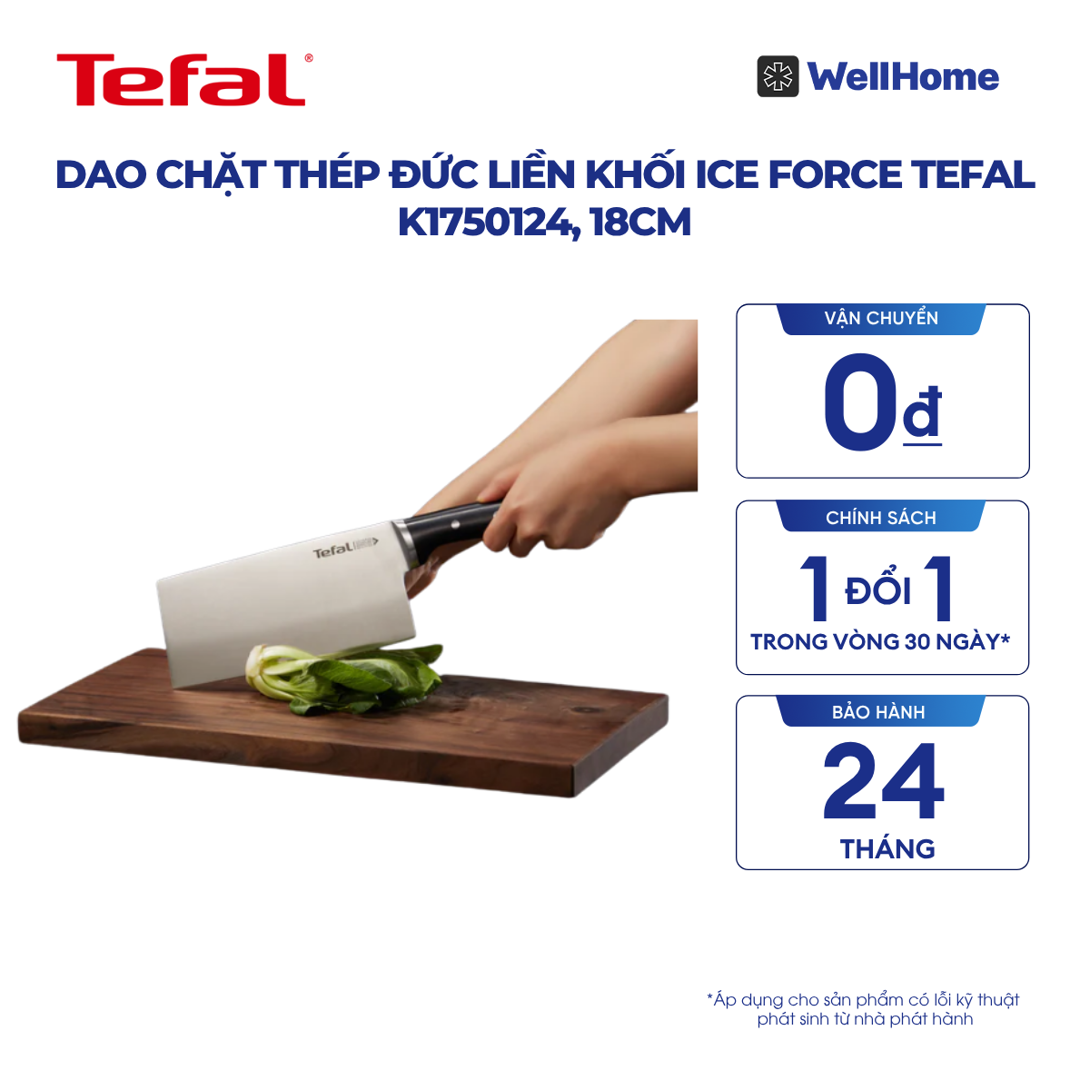  Dao chặt thép Đức liền khối Ice Force Tefal K1750124, 18cm 