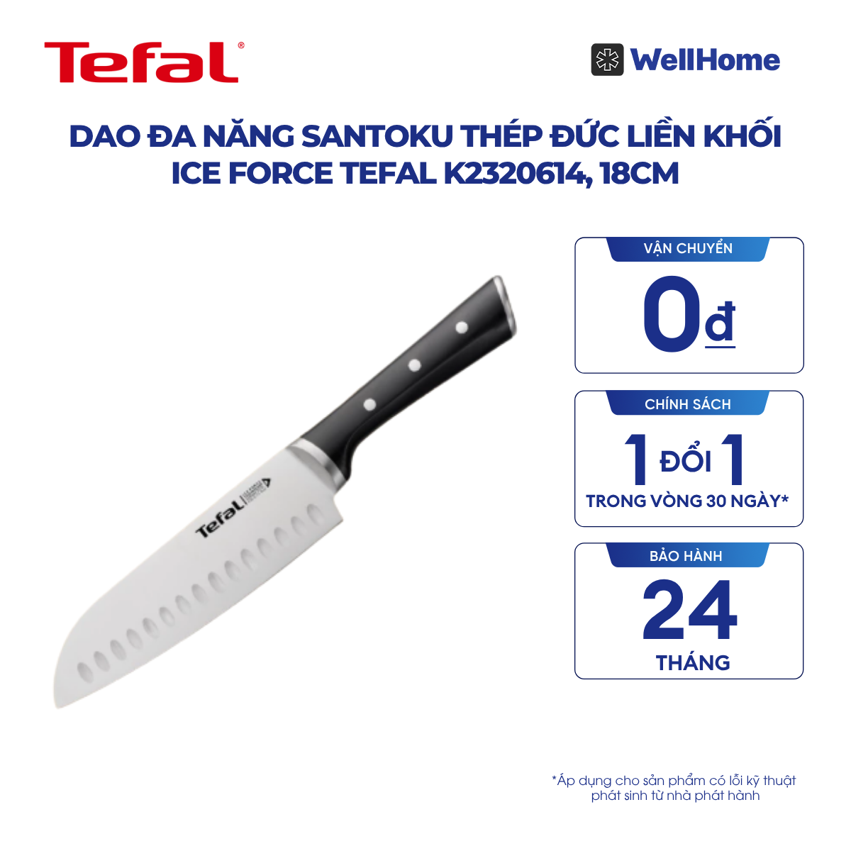  Dao đa năng Santoku thép Đức liền khối Ice Force Tefal K2320614, 18cm 