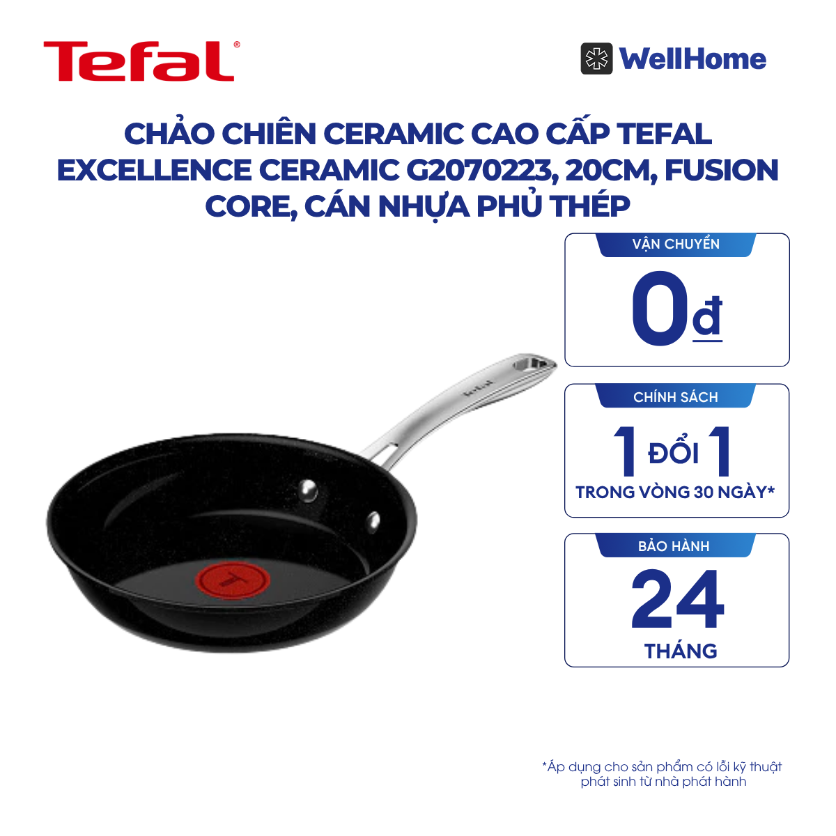  Chảo chiên ceramic cao cấp Tefal EXCELLENCE CERAMIC G2070223, 20cm, Fusion Core, cán nhựa phủ thép 