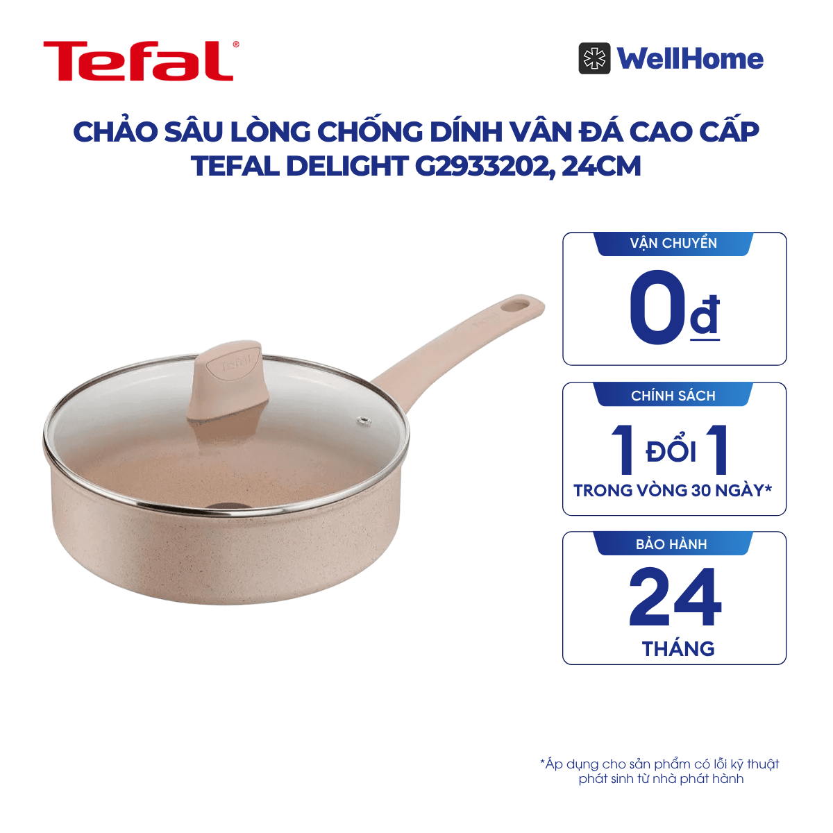  Chảo sâu lòng chống dính vân đá cao cấp Tefal Delight G2933202, 24cm 