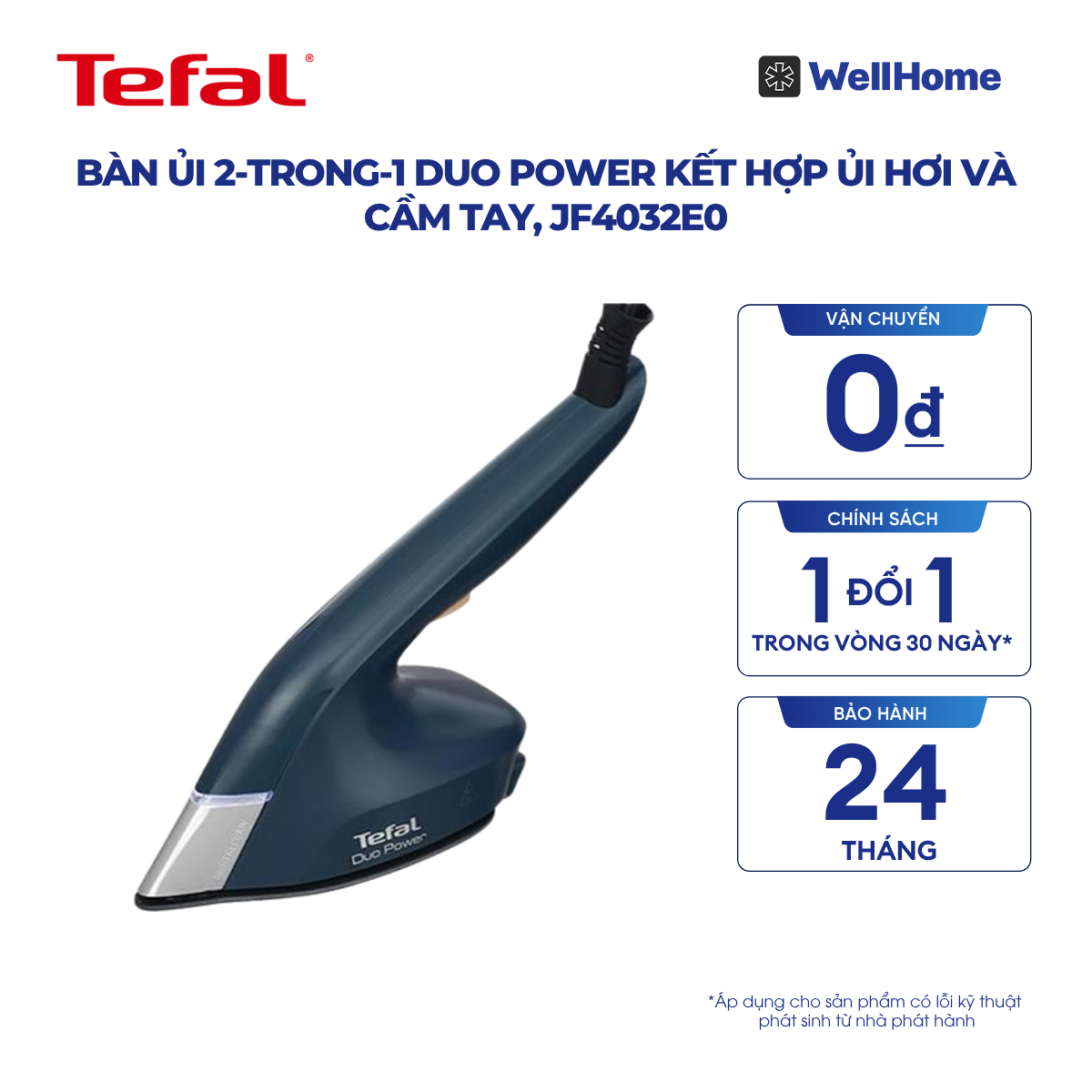  Bàn ủi 2-trong-1 Duo Power kết hợp ủi hơi và cầm tay, JF4032E0 