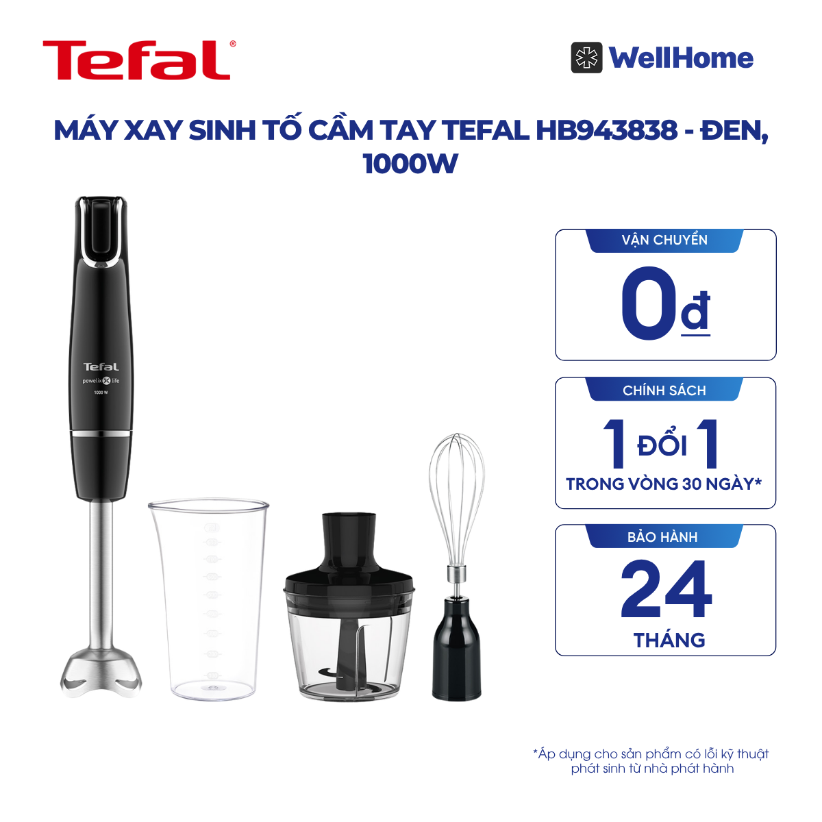  Máy xay sinh tố cầm tay Tefal HB943838 - đen, 1000W 
