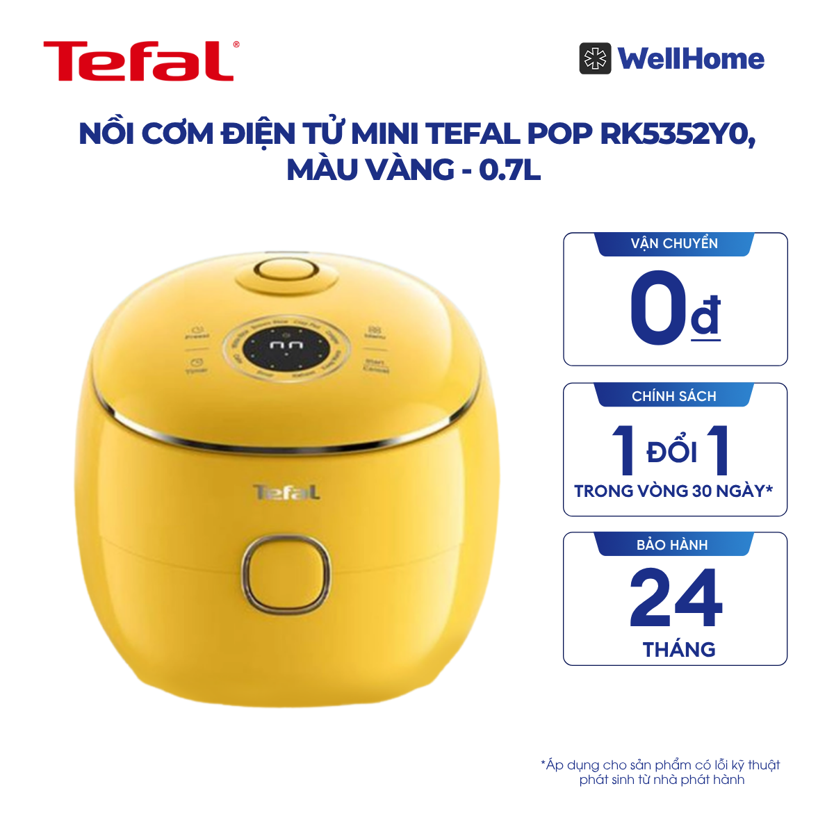  Nồi cơm điện tử Mini Tefal POP RK5352Y0, màu vàng - 0.7L ​ 