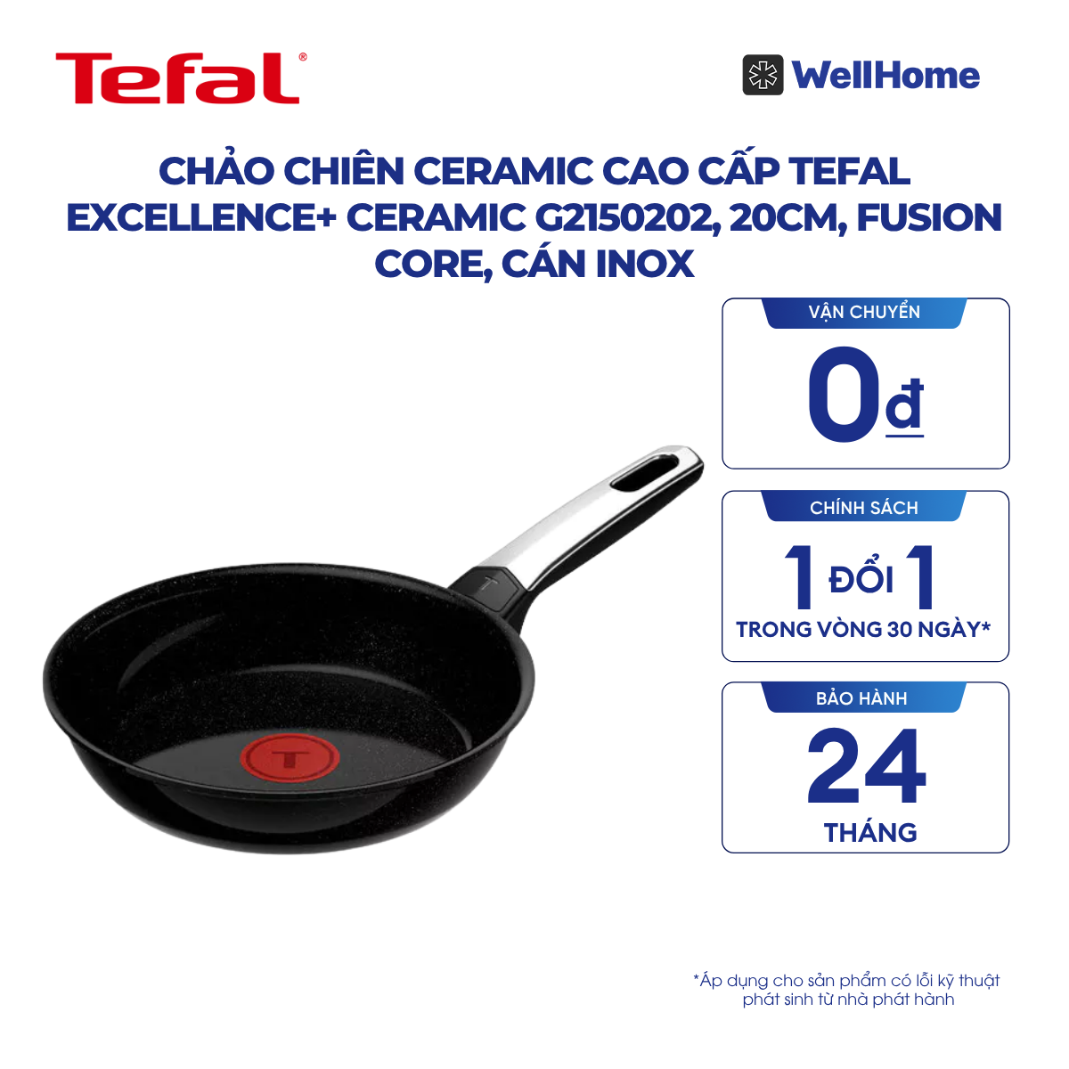  Chảo chiên ceramic cao cấp Tefal EXCELLENCE+ CERAMIC G2150202, 20cm, Fusion Core, cán inox 