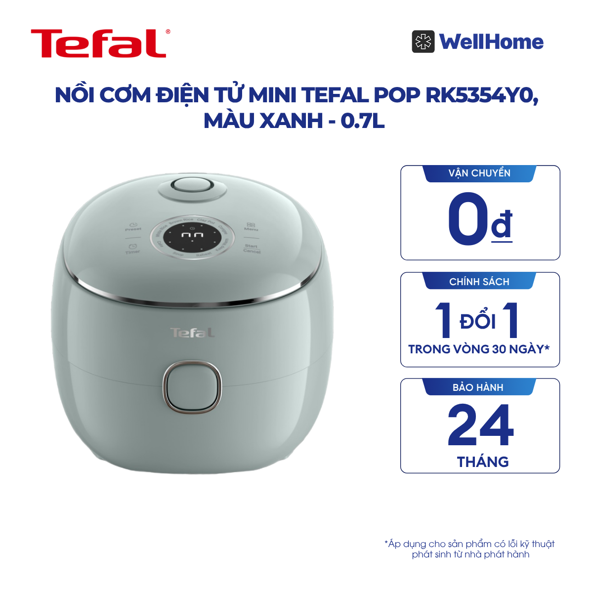  Nồi cơm điện tử Mini Tefal POP RK5354Y0, màu xanh - 0.7L ​ 