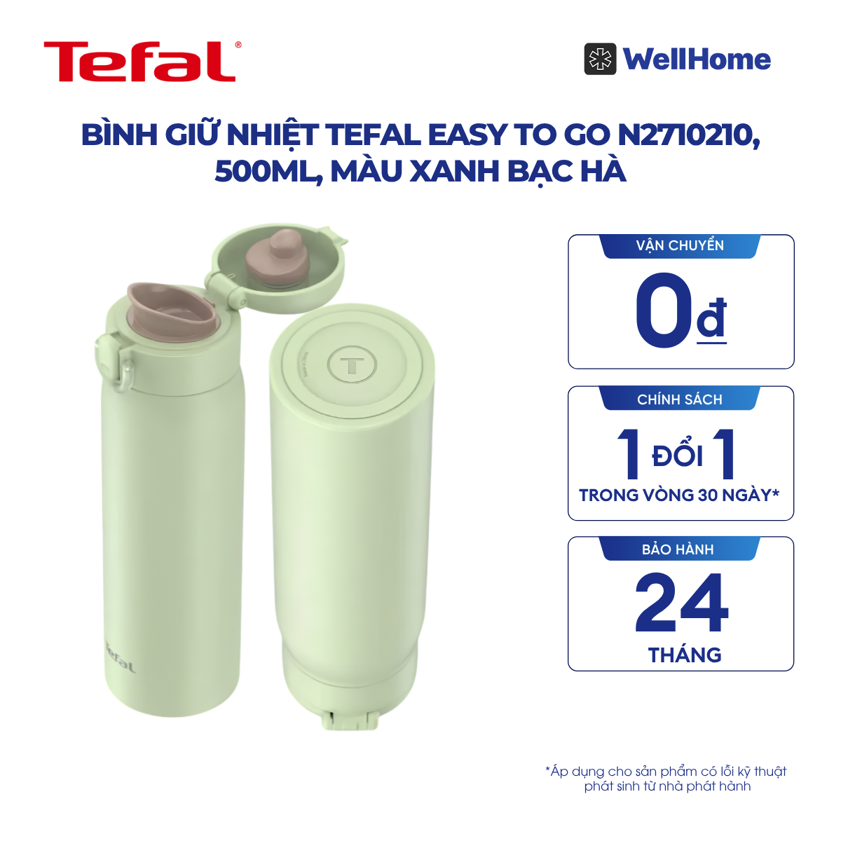  Bình giữ nhiệt Tefal Easy To Go N2710210, 500ml, màu xanh bạc hà 