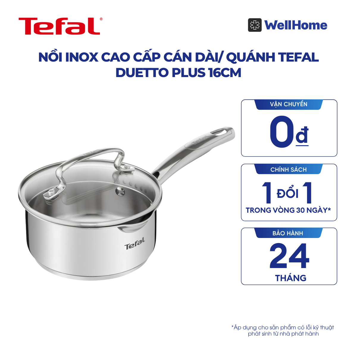  Nồi Inox cao cấp cán dài/ quánh Tefal Duetto Plus 16cm 
