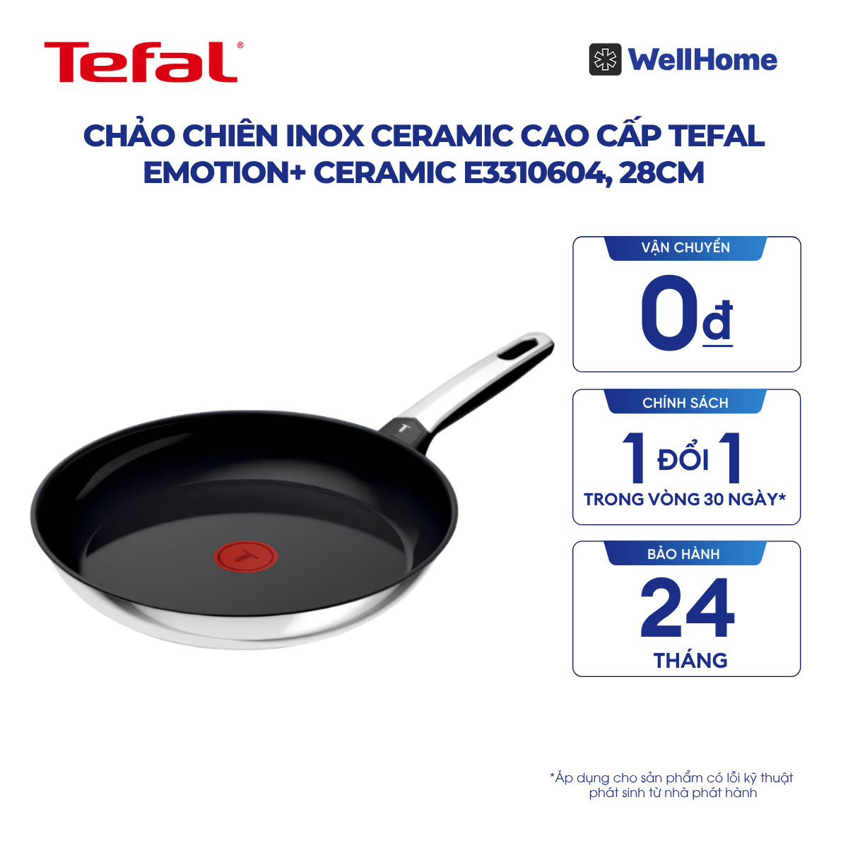  Chảo chiên inox ceramic cao cấp Tefal EMOTION+ CERAMIC E3310604, 28cm 