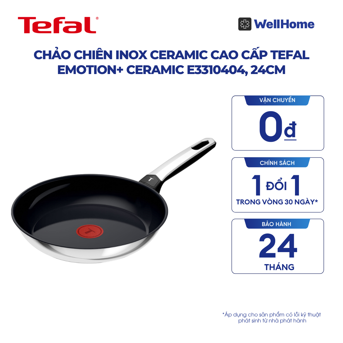  Chảo chiên inox ceramic cao cấp Tefal EMOTION+ CERAMIC E3310404, 24cm 