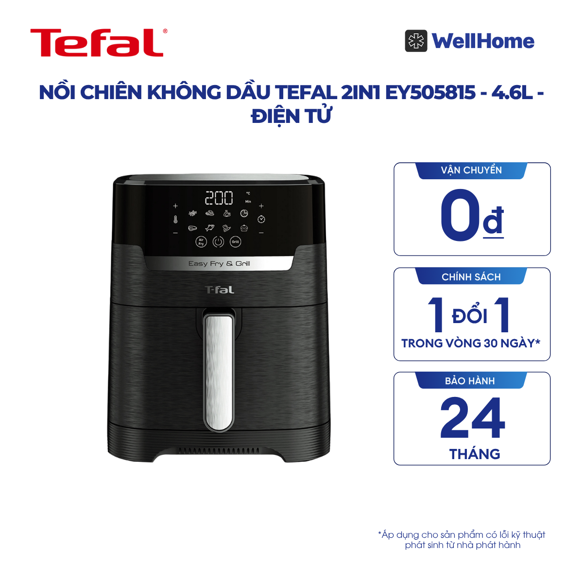  Nồi chiên không dầu Tefal 2in1 EY505815 - 4.6L - Điện tử 