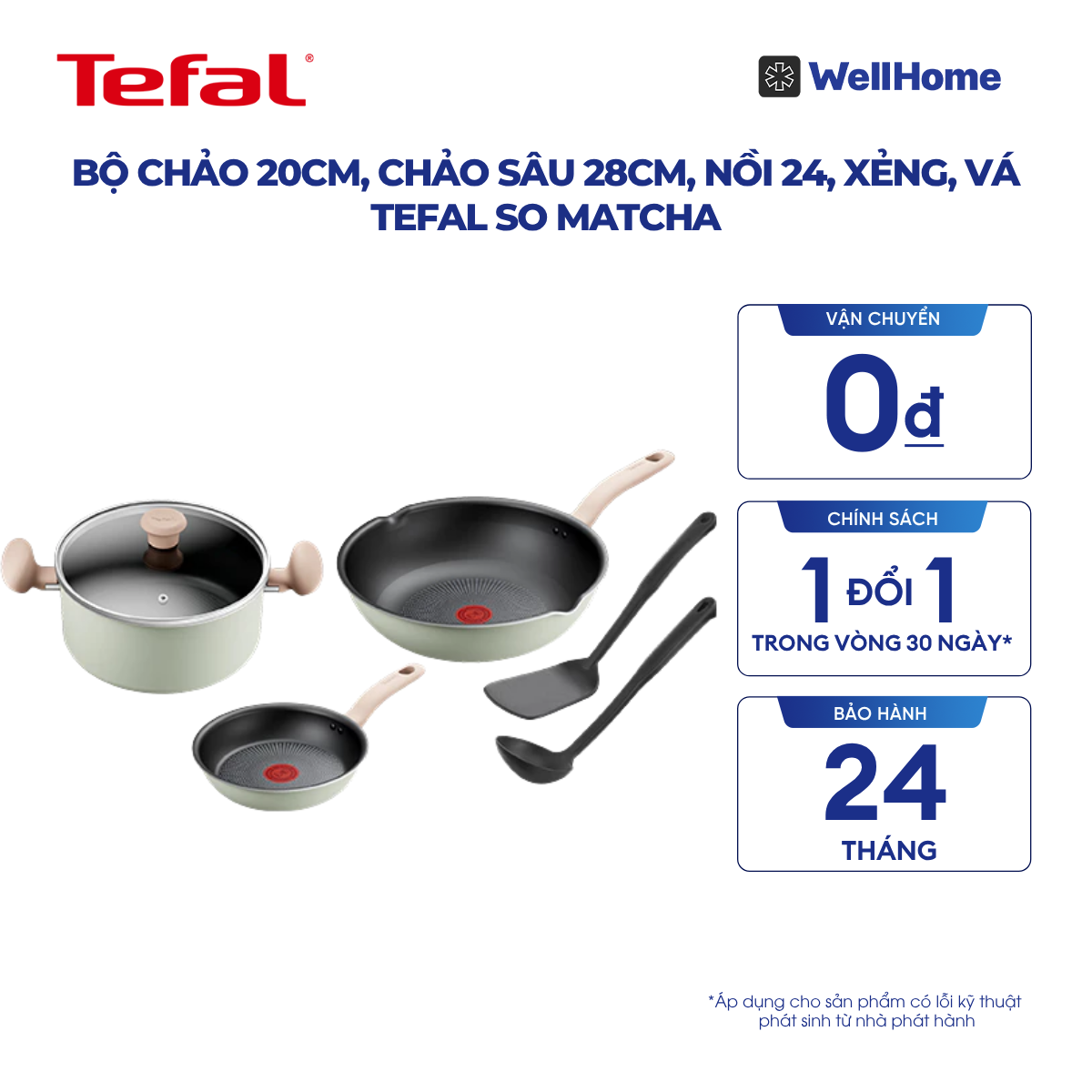 Bộ chảo 20cm, chảo sâu 28cm, nồi 24, xẻng, vá Tefal So Matcha 