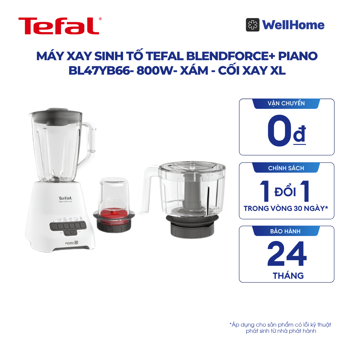  Máy xay sinh tố Tefal BlendForce+ Piano BL47YB66- 800W- Xám - cối xay XL 