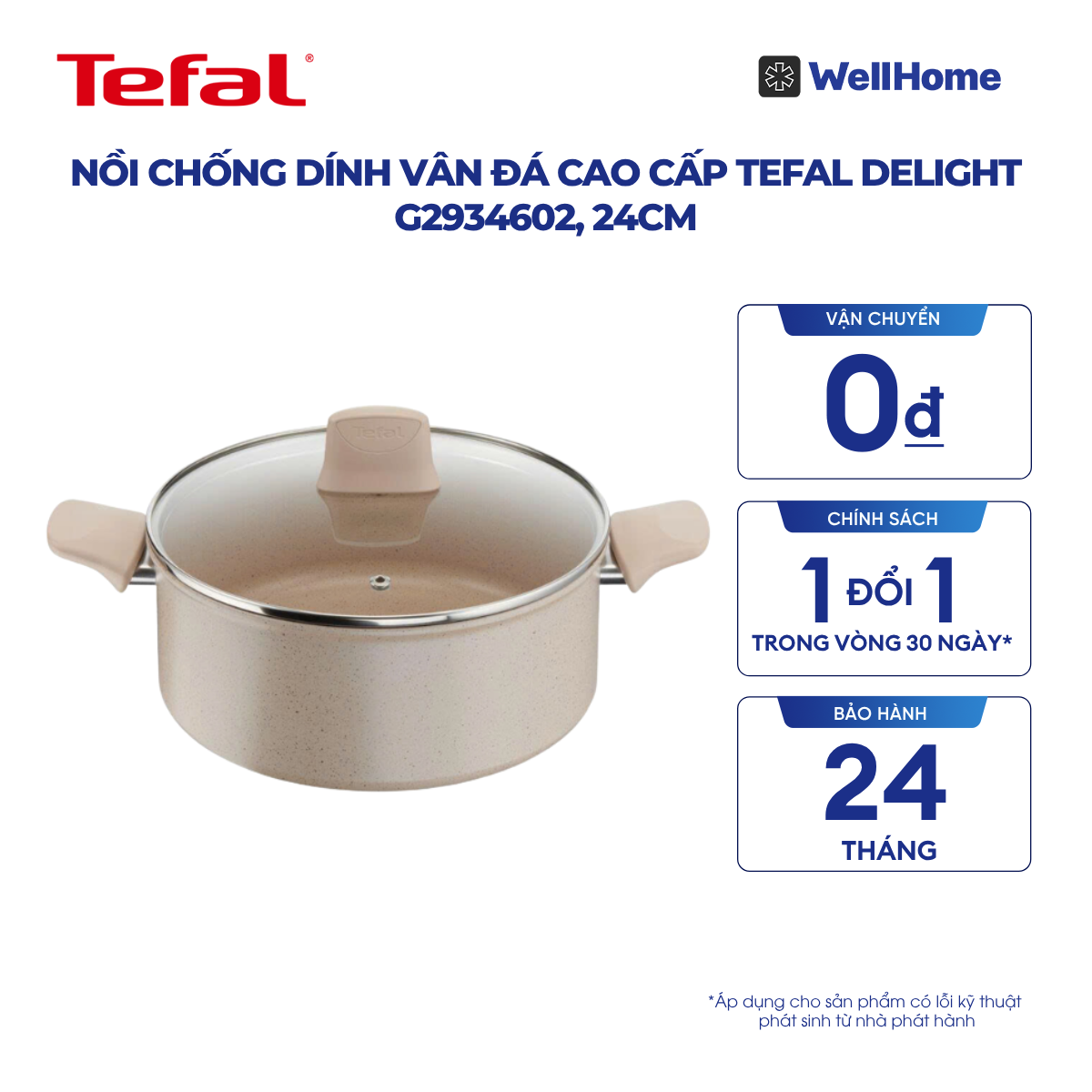  Nồi chống dính vân đá cao cấp Tefal Delight G2934602, 24cm 