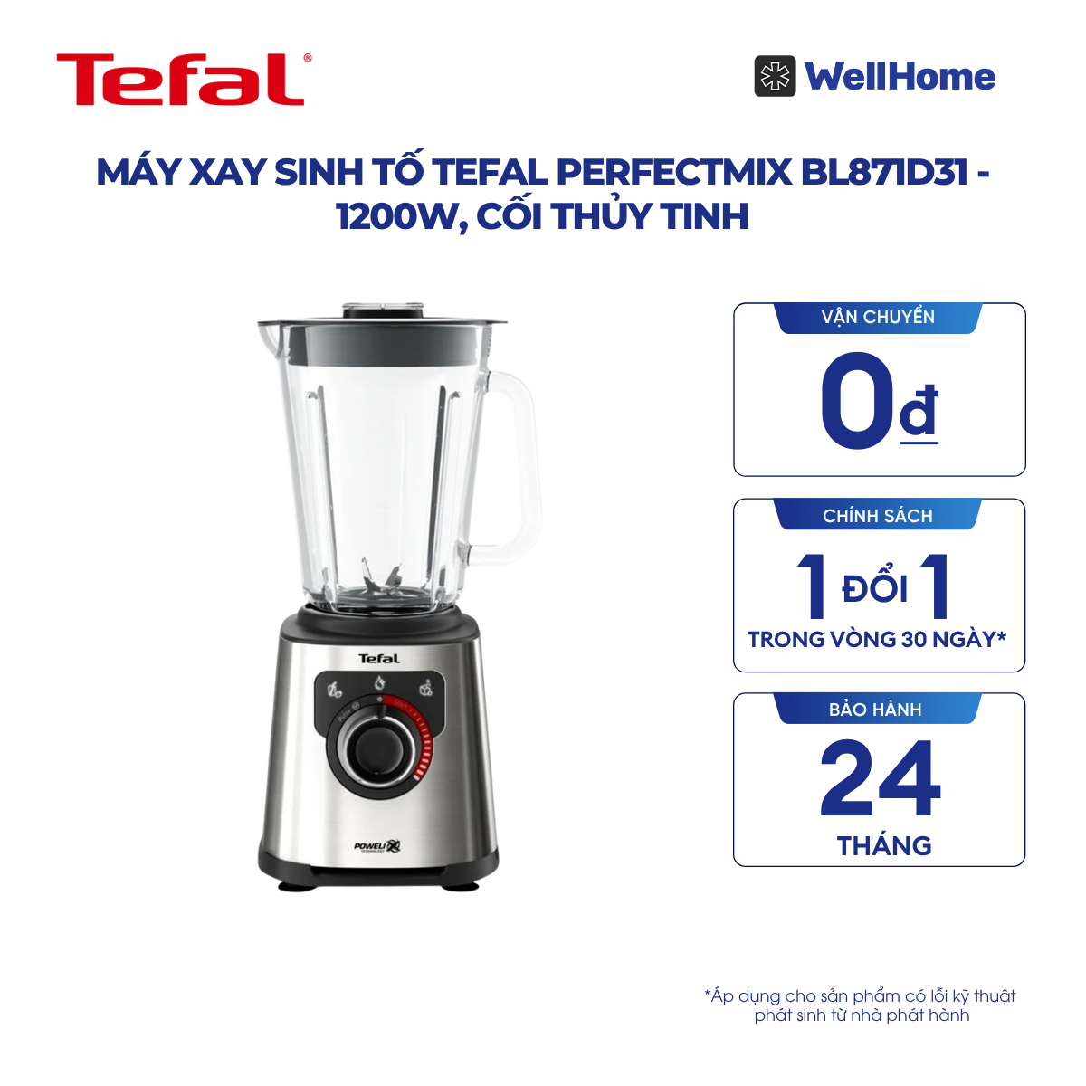  Máy xay sinh tố Tefal PerfectMix BL871D31 - 1200W, cối thủy tinh 