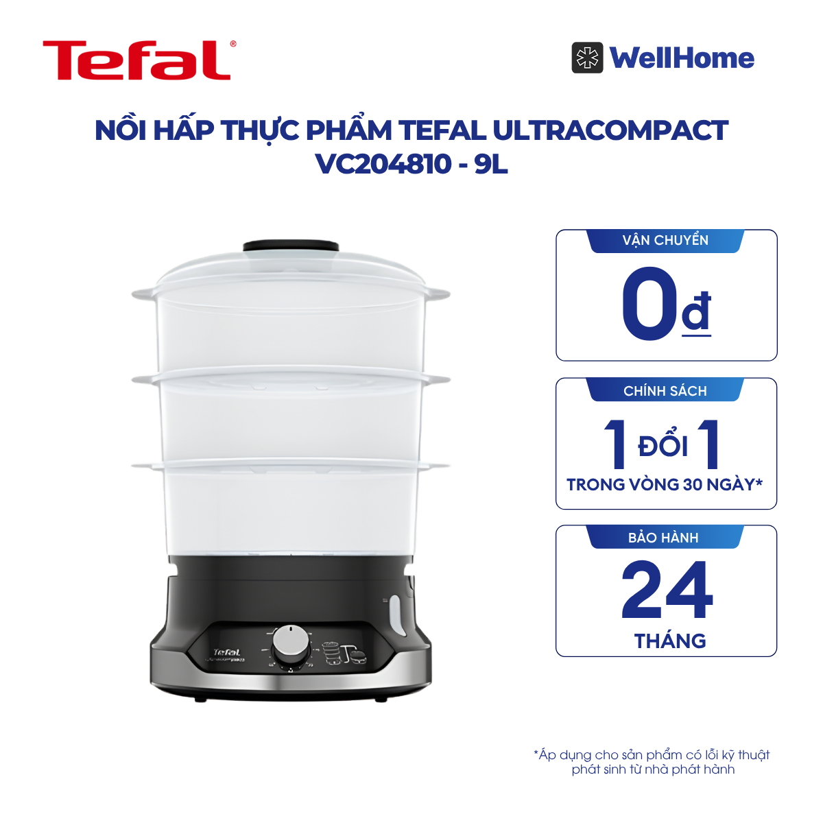  Nồi hấp thực phẩm Tefal UltraCompact VC204810 - 9L 