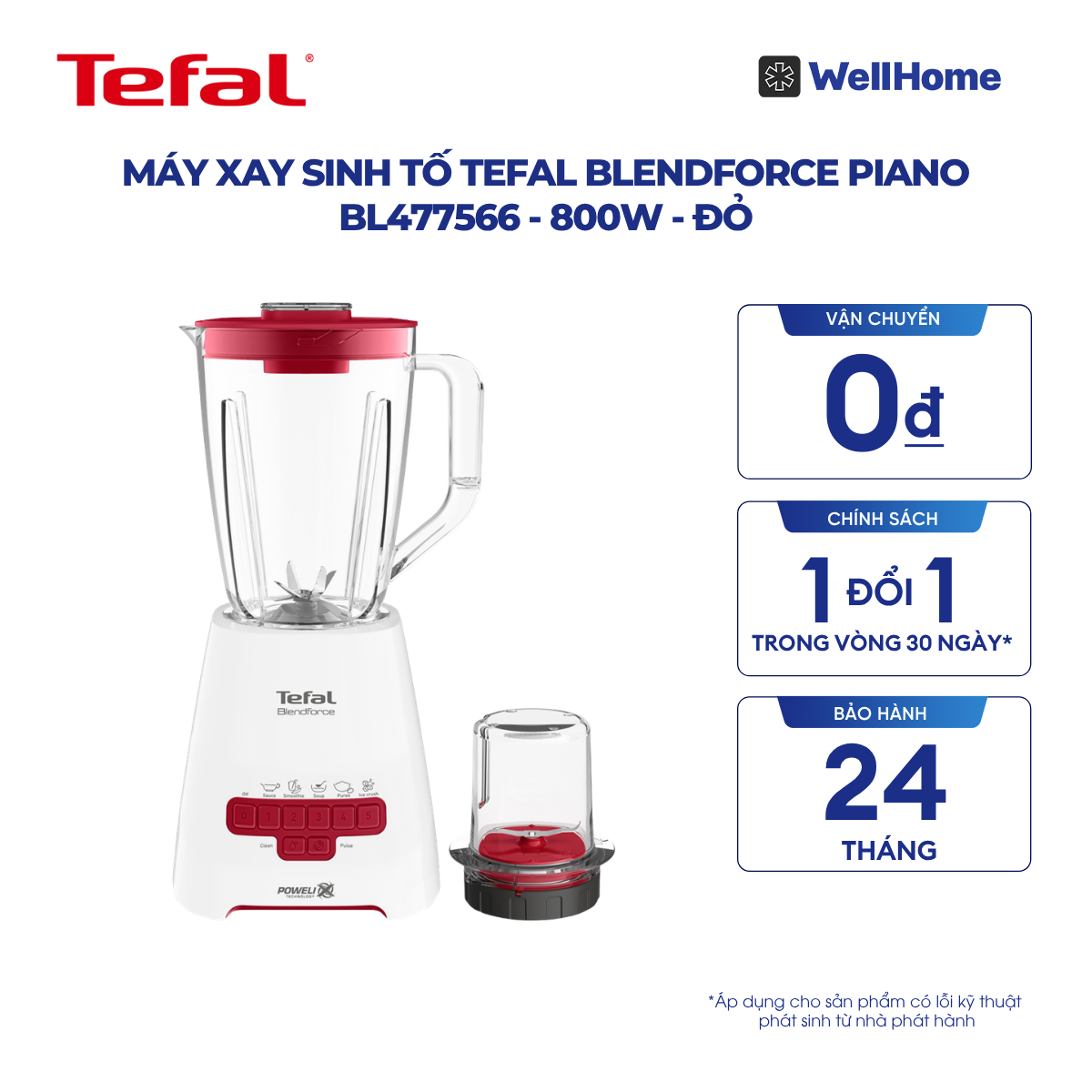  Máy xay sinh tố Tefal Blendforce Piano BL477566 - 800W - Đỏ 