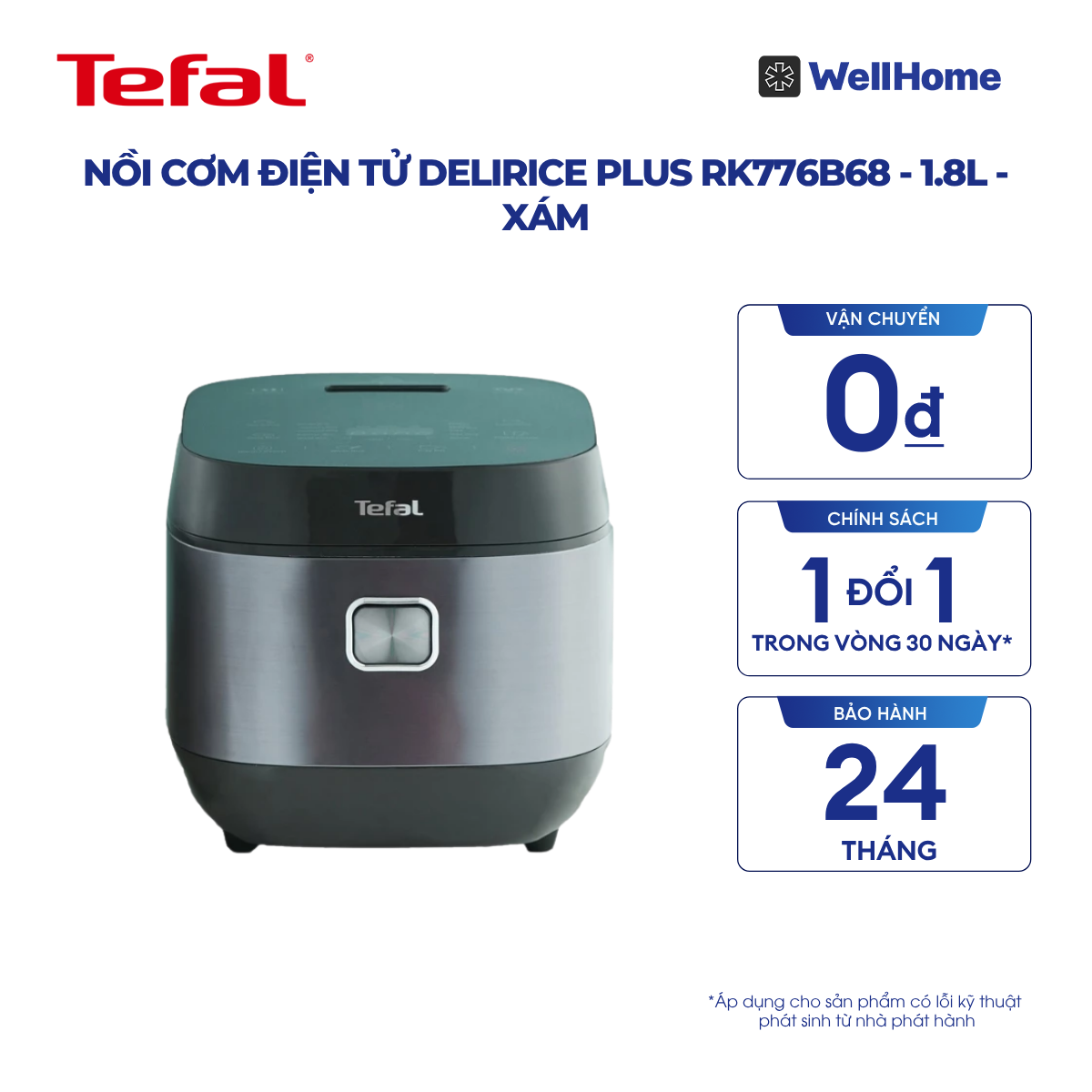  Nồi cơm điện tử Delirice Plus RK776B68 - 1.8L - Xám 