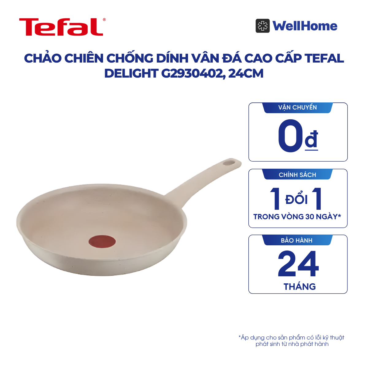  Chảo chiên chống dính vân đá cao cấp Tefal Delight G2930402, 24cm 