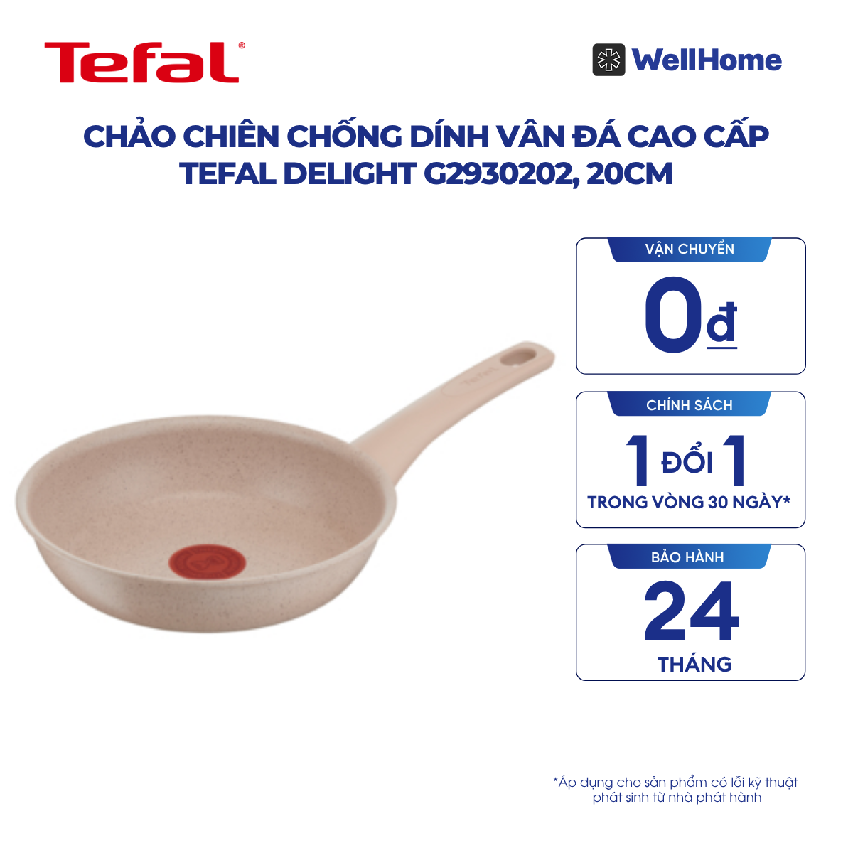  Chảo chiên chống dính vân đá cao cấp Tefal Delight G2930202, 20cm 