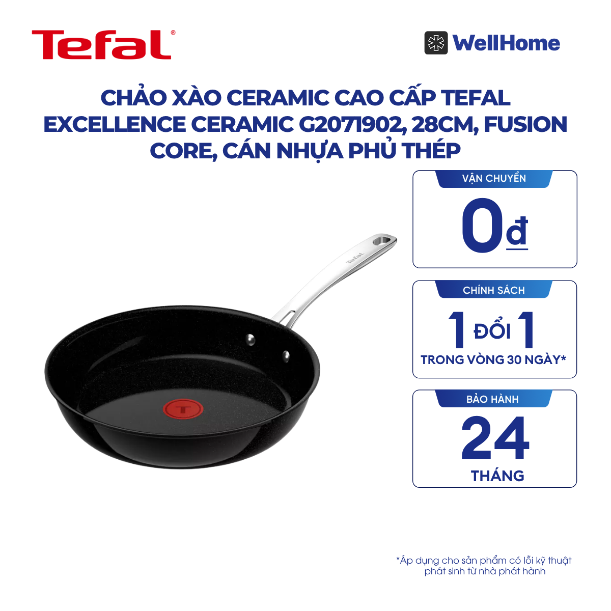  Chảo xào ceramic cao cấp Tefal EXCELLENCE CERAMIC G2071902, 28cm, Fusion Core, cán nhựa phủ thép 